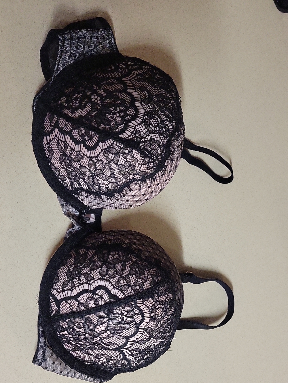 Victoria's Secret Black Lace Overlay Bra with Blush Lining